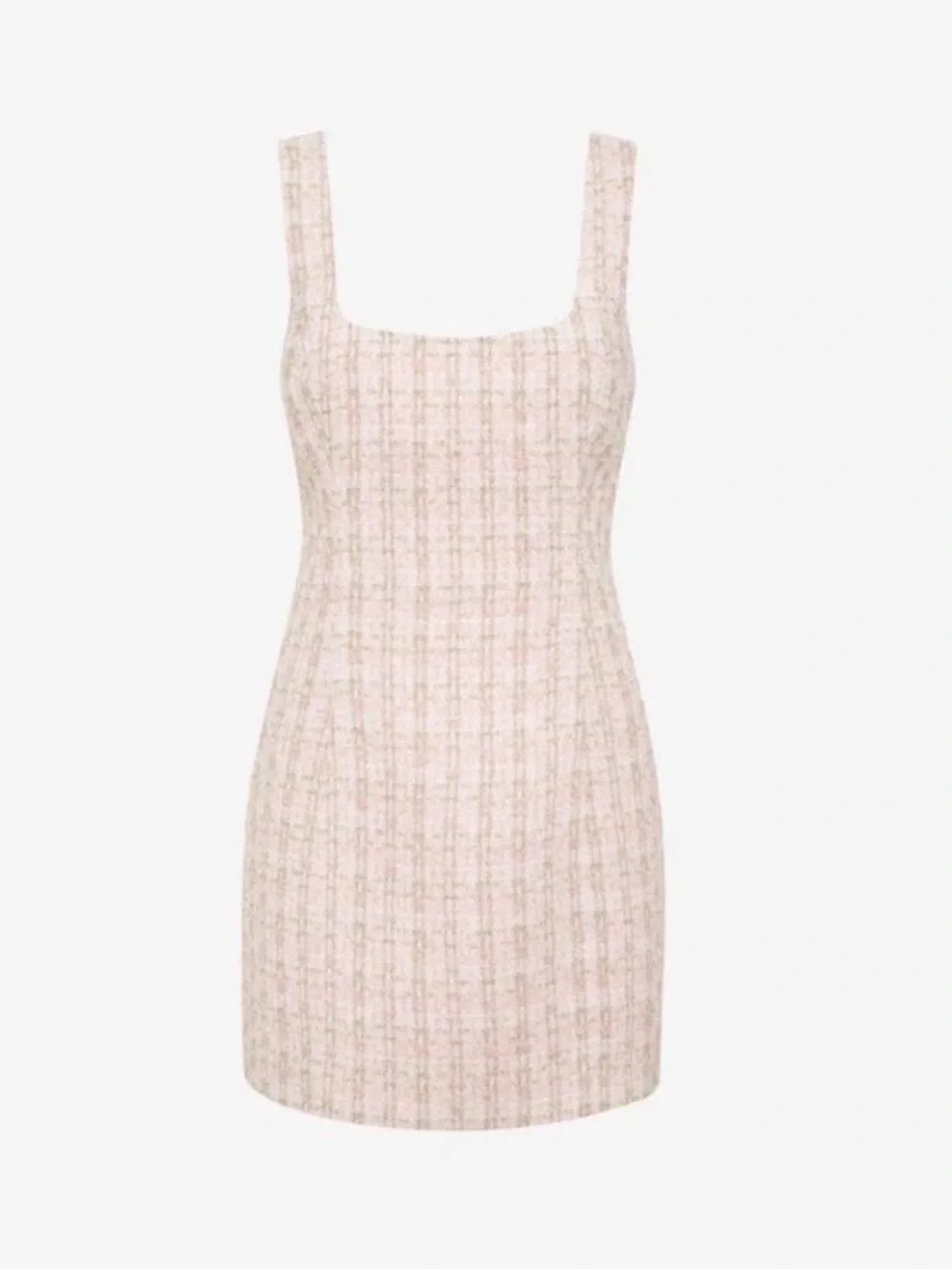 NWT Rumored Twiggy Tweed Square Neck Mini Dress in Pink Shimmer